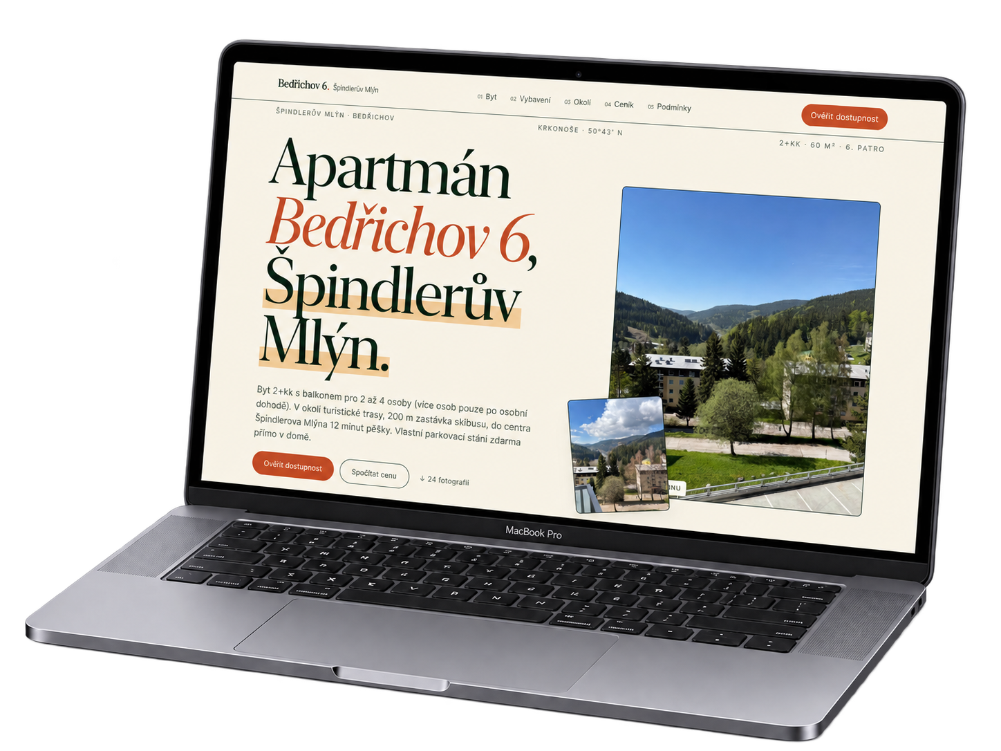 Web Apartmán Bedřichov 6 na notebooku