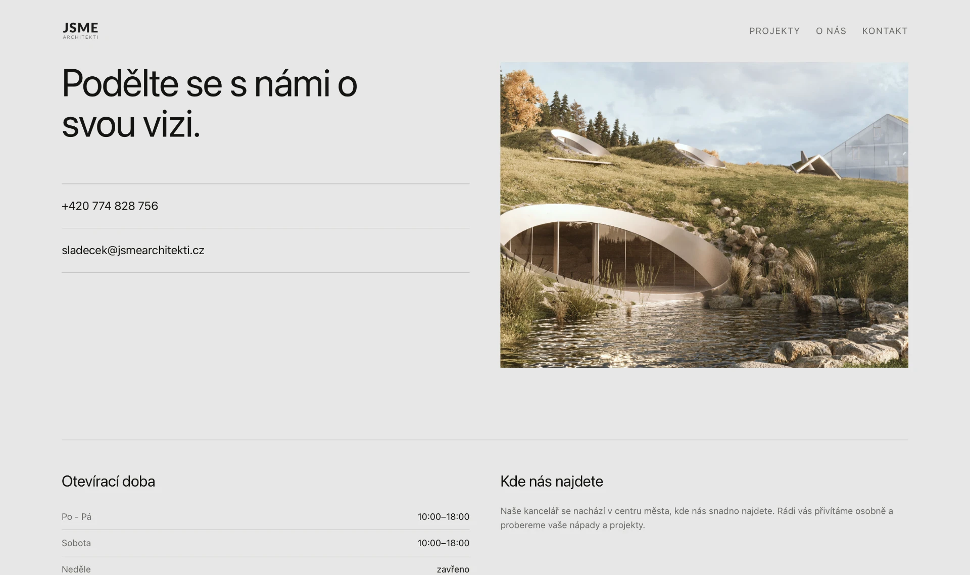Kontaktní stránka webu JSME architekti
