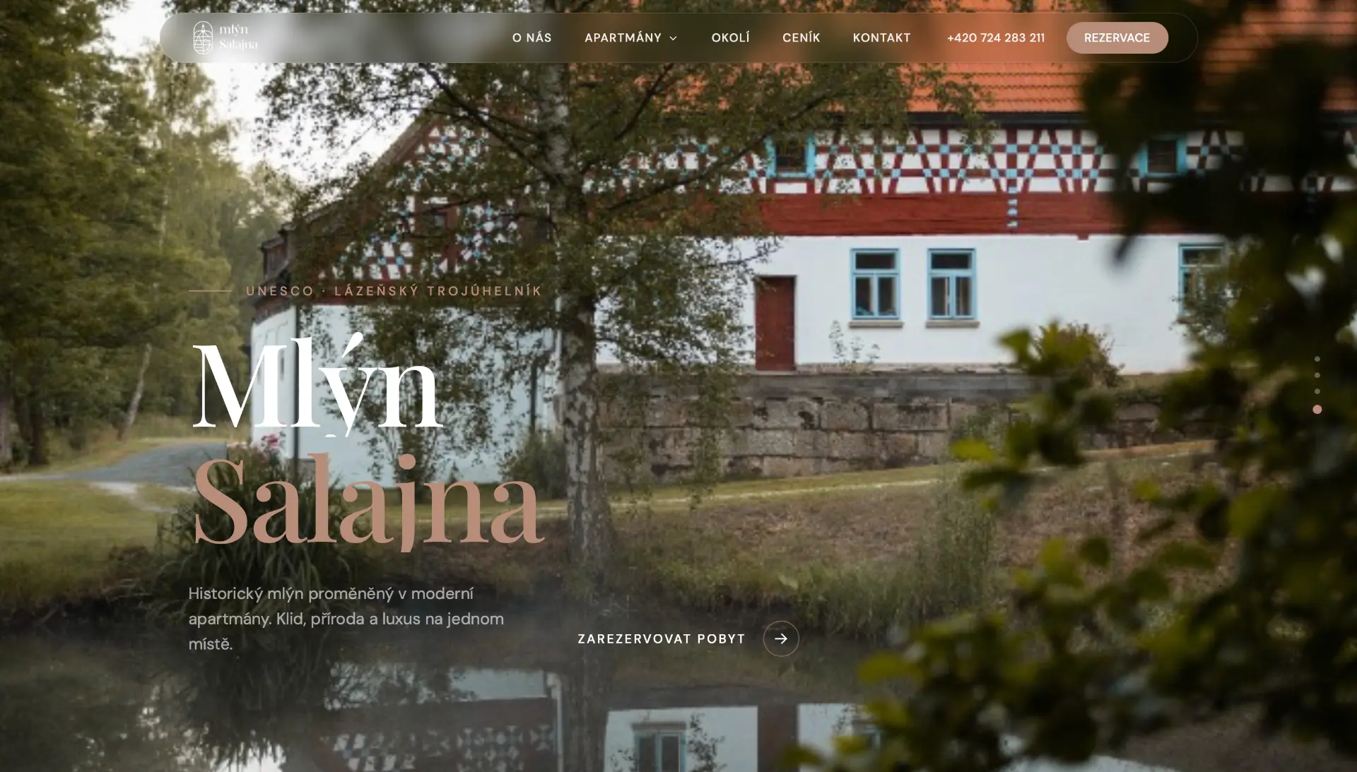 Úvodní stránka webu Mlýn Salajna