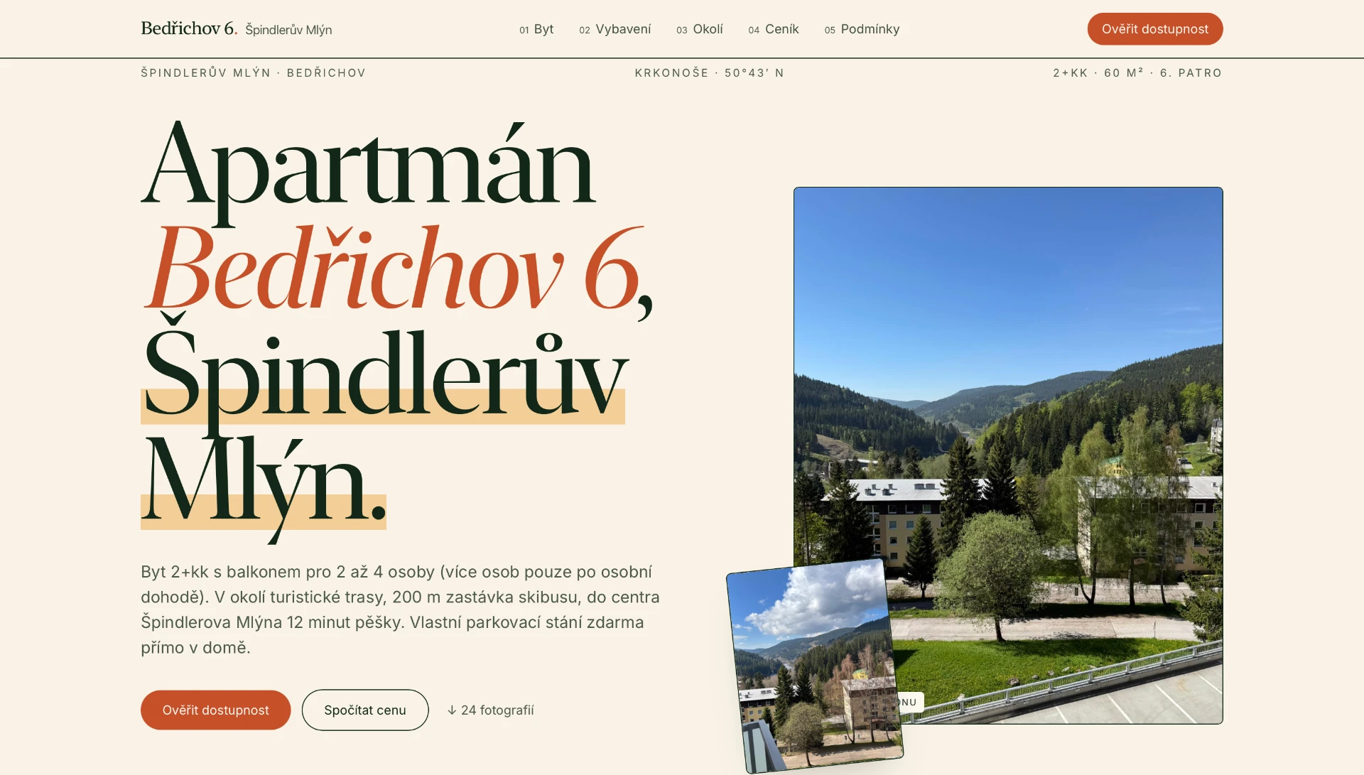 Úvodní stránka webu Apartmán Bedřichov 6